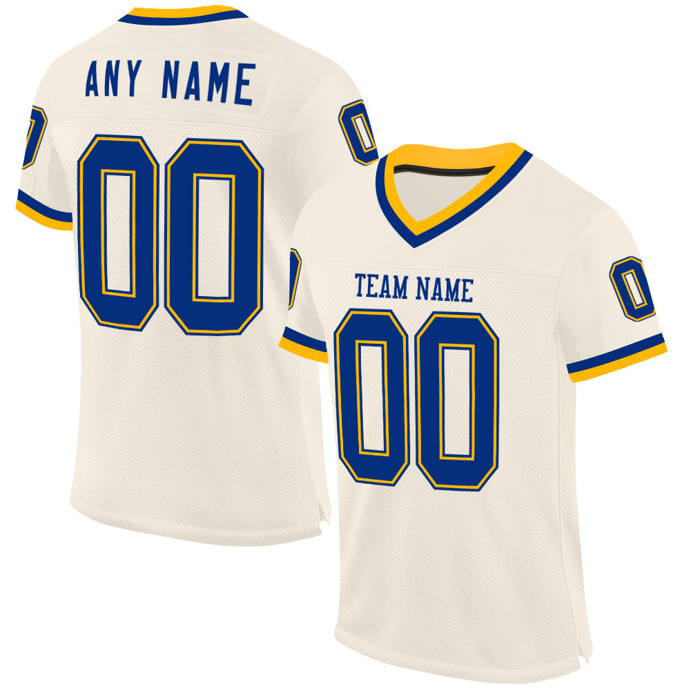 Custom Cream Royal-Gold Mesh Authentic Throwback Football Jersey - Sky-Custom