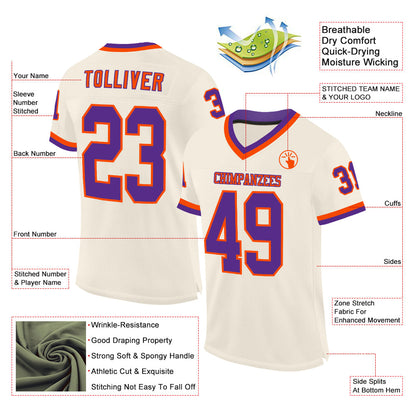 Custom Cream Purple-Orange Mesh Authentic Throwback Football Jersey - Sky-Custom