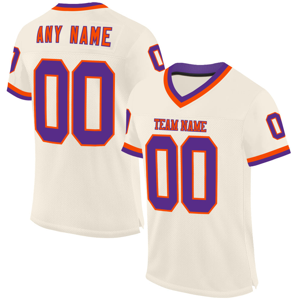 Custom Cream Purple-Orange Mesh Authentic Throwback Football Jersey - Sky-Custom