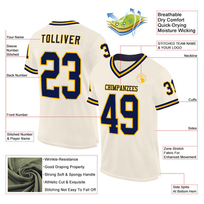 Custom Cream Navy-Gold Mesh Authentic Throwback Football Jersey - Sky-Custom