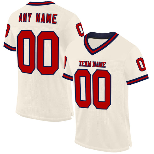 Custom Cream Red-Navy Mesh Authentic Throwback Football Jersey - Sky-Custom