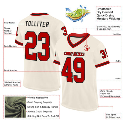Custom Cream Red-Black Mesh Authentic Throwback Football Jersey - Sky-Custom