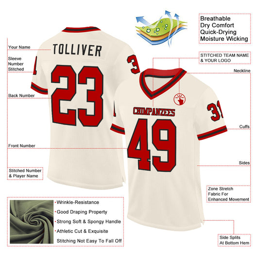 Custom Cream Red-Black Mesh Authentic Throwback Football Jersey - Sky-Custom