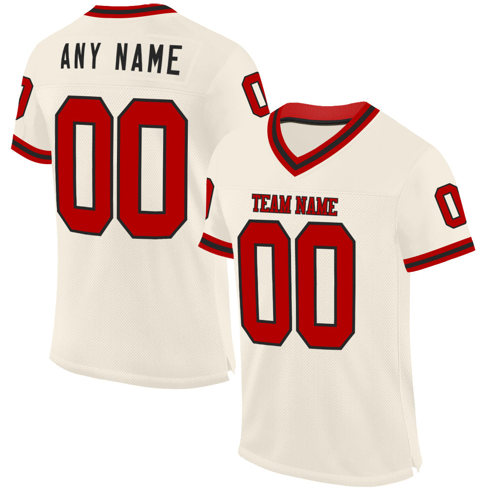 Custom Cream Red-Black Mesh Authentic Throwback Football Jersey - Sky-Custom