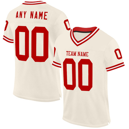 Custom Cream Red-White Mesh Authentic Throwback Football Jersey - Sky-Custom