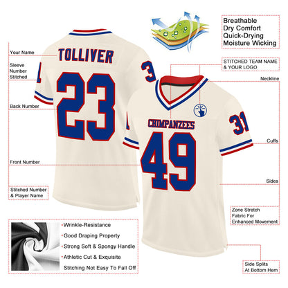Custom Cream Royal Red-White Mesh Authentic Throwback Football Jersey - Sky-Custom