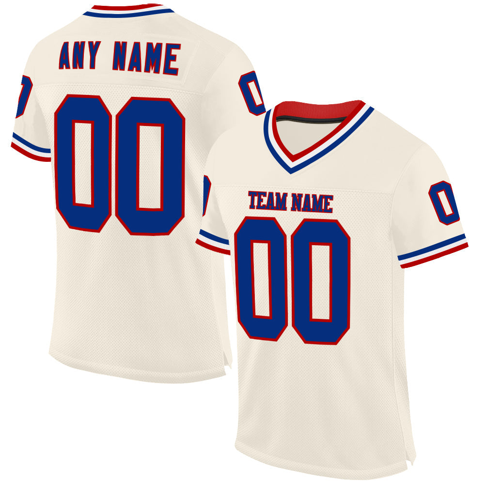 Custom Cream Royal Red-White Mesh Authentic Throwback Football Jersey - Sky-Custom