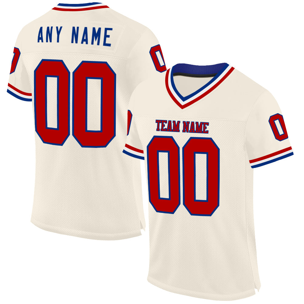 Custom Cream Red Royal-White Mesh Authentic Throwback Football Jersey - Sky-Custom