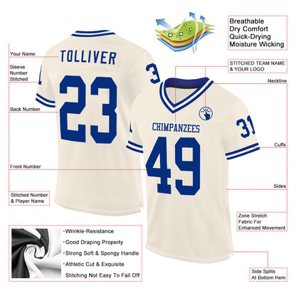Custom Cream Royal-White Mesh Authentic Throwback Football Jersey - Sky-Custom