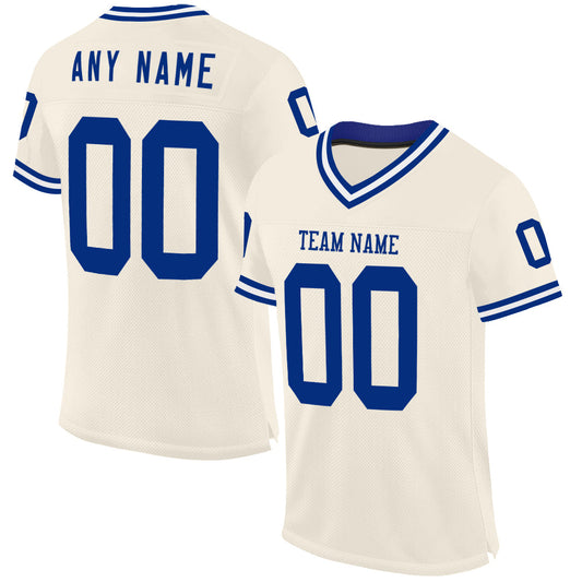 Custom Cream Royal-White Mesh Authentic Throwback Football Jersey - Sky-Custom