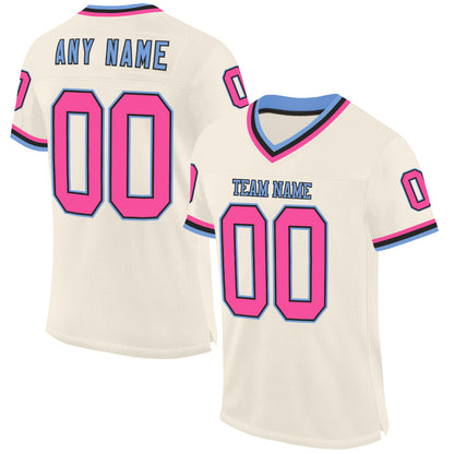 Custom Cream Pink Black-Light Blue Mesh Authentic Throwback Football Jersey - Sky-Custom