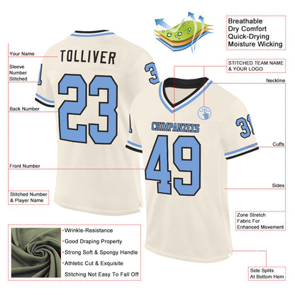 Custom Cream Light Blue Black-White Mesh Authentic Throwback Football Jersey - Sky-Custom