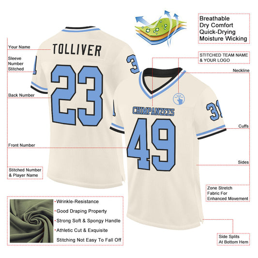 Custom Cream Light Blue Black-White Mesh Authentic Throwback Football Jersey - Sky-Custom