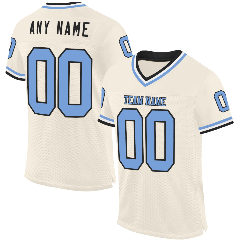 Custom Cream Light Blue Black-White Mesh Authentic Throwback Football Jersey - Sky-Custom