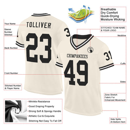 Custom Cream Black-White Mesh Authentic Throwback Football Jersey - Sky-Custom