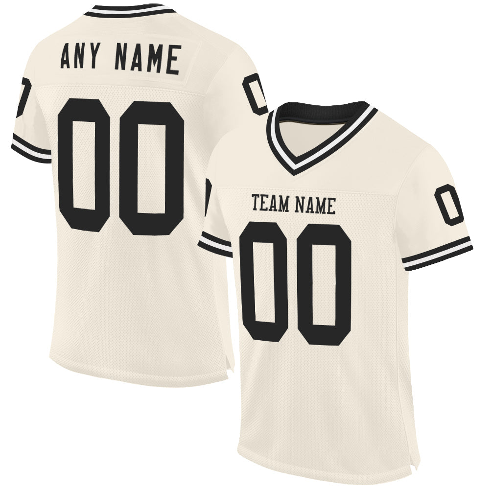 Custom Cream Black-White Mesh Authentic Throwback Football Jersey - Sky-Custom
