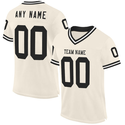 Custom Cream Black-White Mesh Authentic Throwback Football Jersey - Sky-Custom