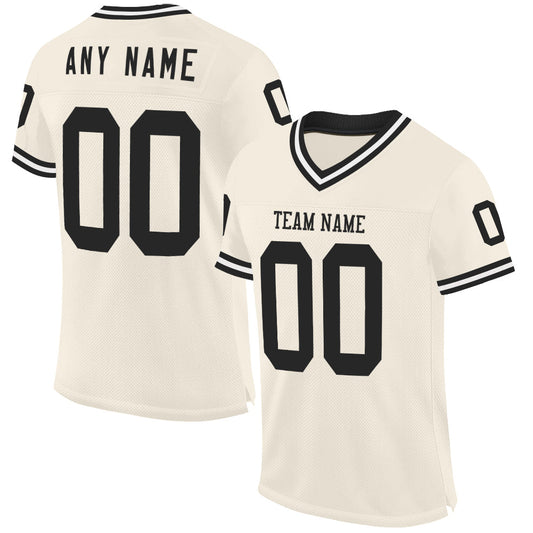 Custom Cream Black-White Mesh Authentic Throwback Football Jersey - Sky-Custom