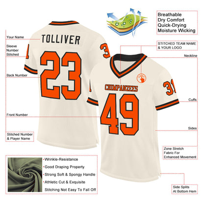 Custom Cream Orange-Black Mesh Authentic Throwback Football Jersey - Sky-Custom