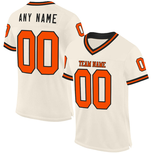 Custom Cream Orange-Black Mesh Authentic Throwback Football Jersey - Sky-Custom