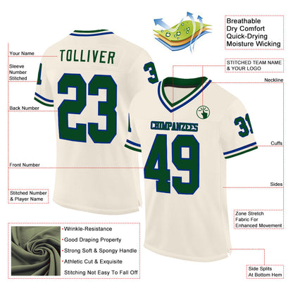 Custom Cream Green-Royal Mesh Authentic Throwback Football Jersey - Sky-Custom