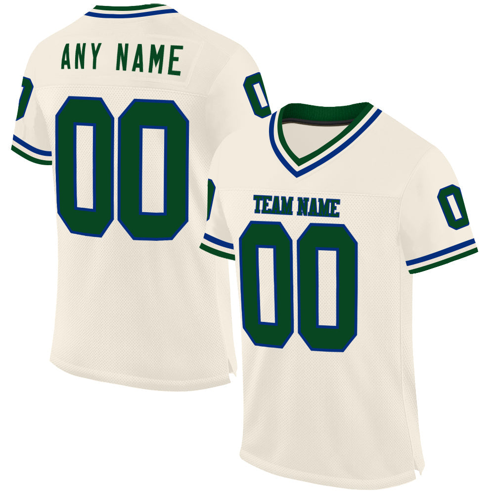 Custom Cream Green-Royal Mesh Authentic Throwback Football Jersey - Sky-Custom