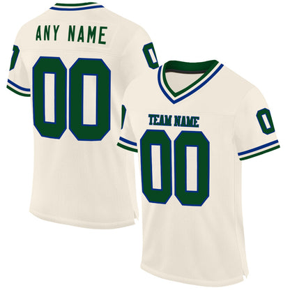 Custom Cream Green-Royal Mesh Authentic Throwback Football Jersey - Sky-Custom