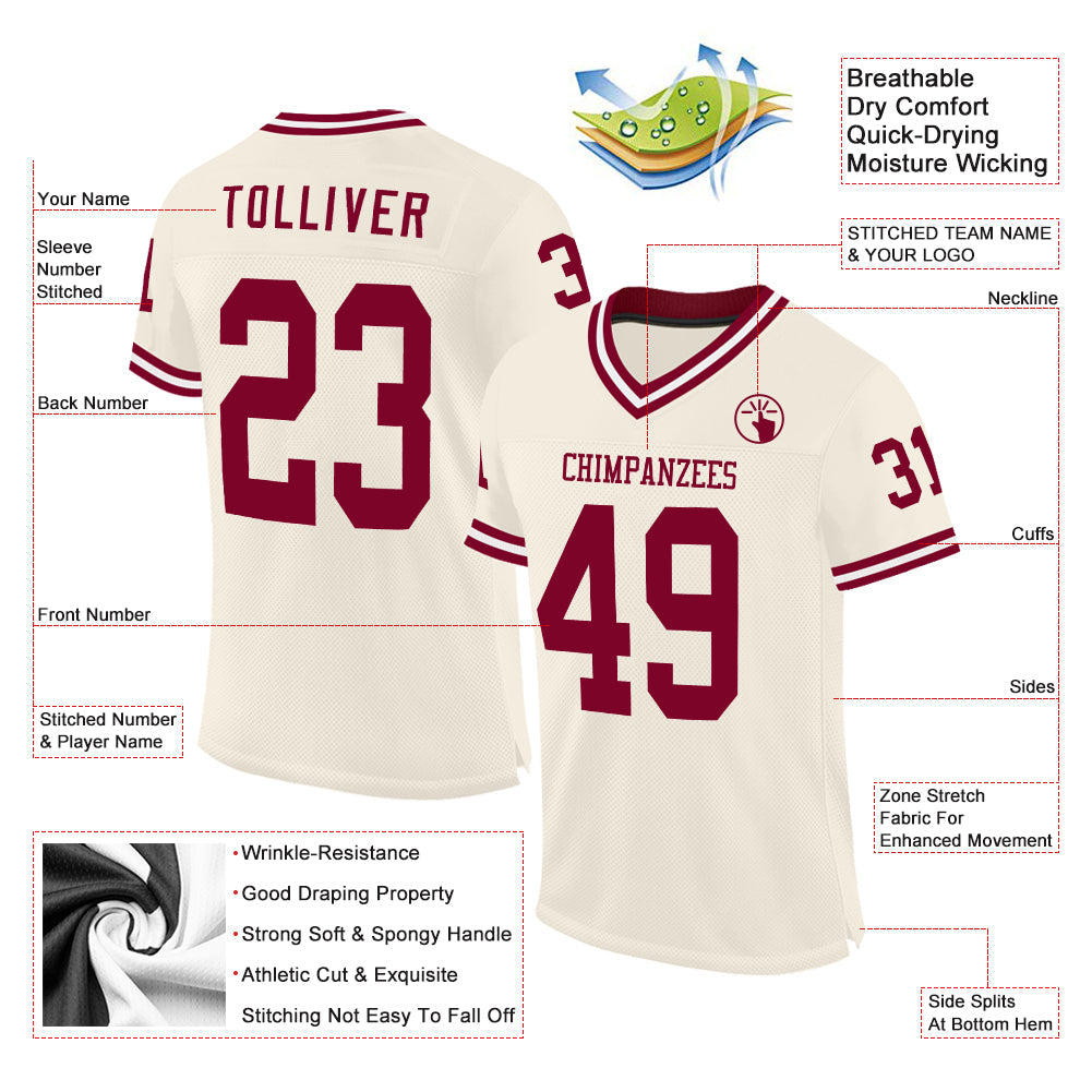Custom Cream Maroon-White Mesh Authentic Throwback Football Jersey - Sky-Custom