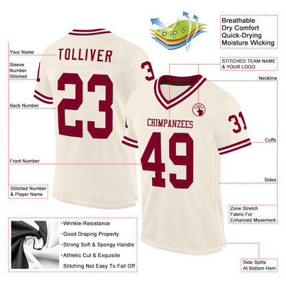 Custom Cream Maroon-White Mesh Authentic Throwback Football Jersey - Sky-Custom