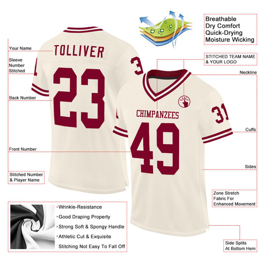 Custom Cream Maroon-White Mesh Authentic Throwback Football Jersey - Sky-Custom
