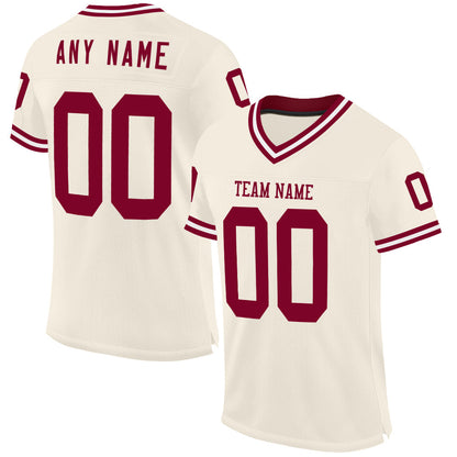 Custom Cream Maroon-White Mesh Authentic Throwback Football Jersey - Sky-Custom