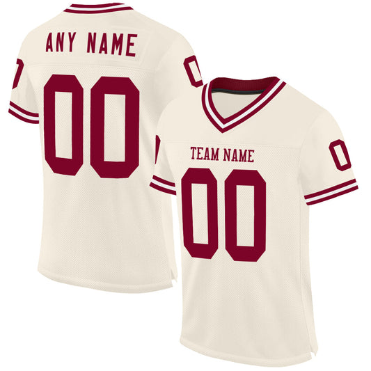 Custom Cream Maroon-White Mesh Authentic Throwback Football Jersey - Sky-Custom