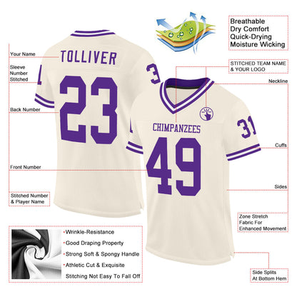 Custom Cream Purple-White Mesh Authentic Throwback Football Jersey - Sky-Custom
