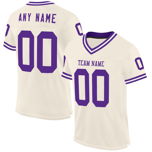Custom Cream Purple-White Mesh Authentic Throwback Football Jersey - Sky-Custom