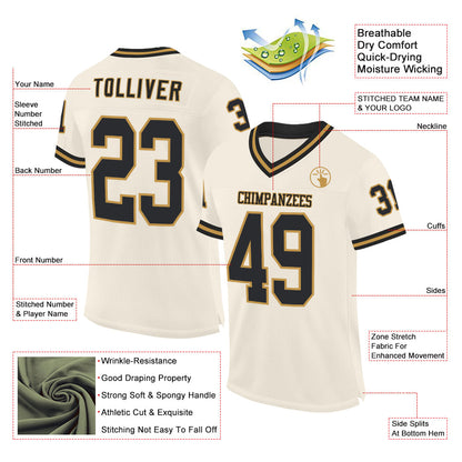 Custom Cream Black-Old Gold Mesh Authentic Throwback Football Jersey - Sky-Custom