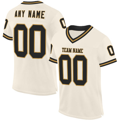 Custom Cream Black-Old Gold Mesh Authentic Throwback Football Jersey - Sky-Custom