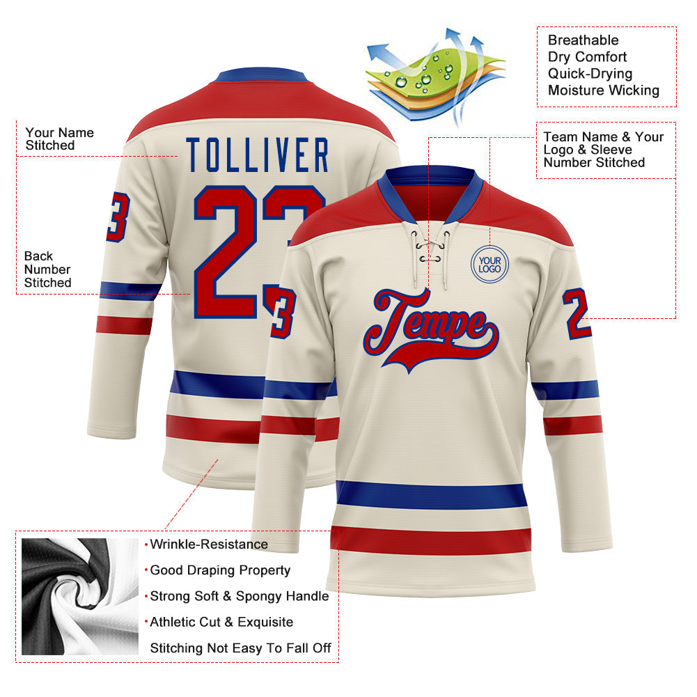 Custom Cream Red-Royal Hockey Lace Neck Jersey - Sky-Custom