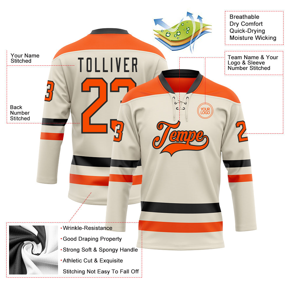 Custom Cream Orange-Black Hockey Lace Neck Jersey - Sky-Custom
