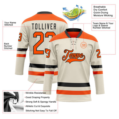 Custom Cream Orange-Black Hockey Lace Neck Jersey - Sky-Custom
