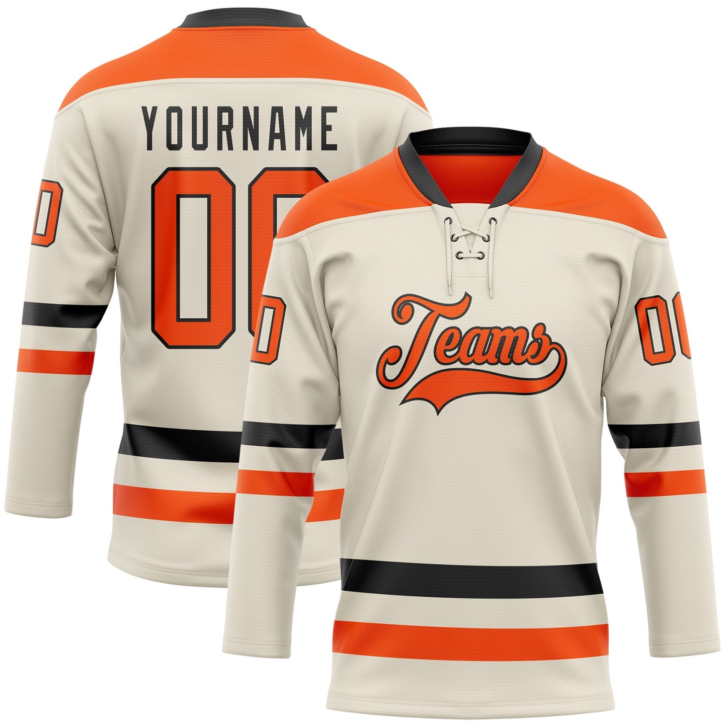 Custom Cream Orange-Black Hockey Lace Neck Jersey - Sky-Custom