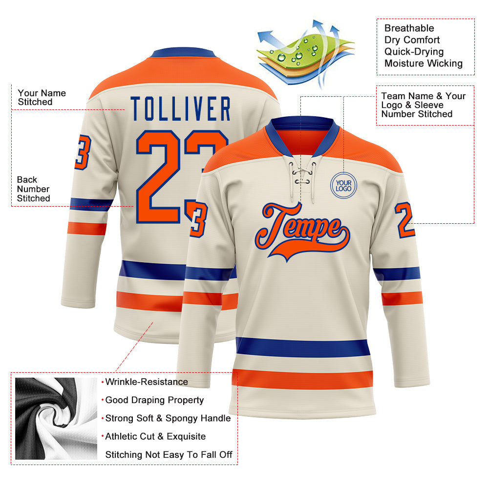 Custom Cream Orange-Royal Hockey Lace Neck Jersey - Sky-Custom