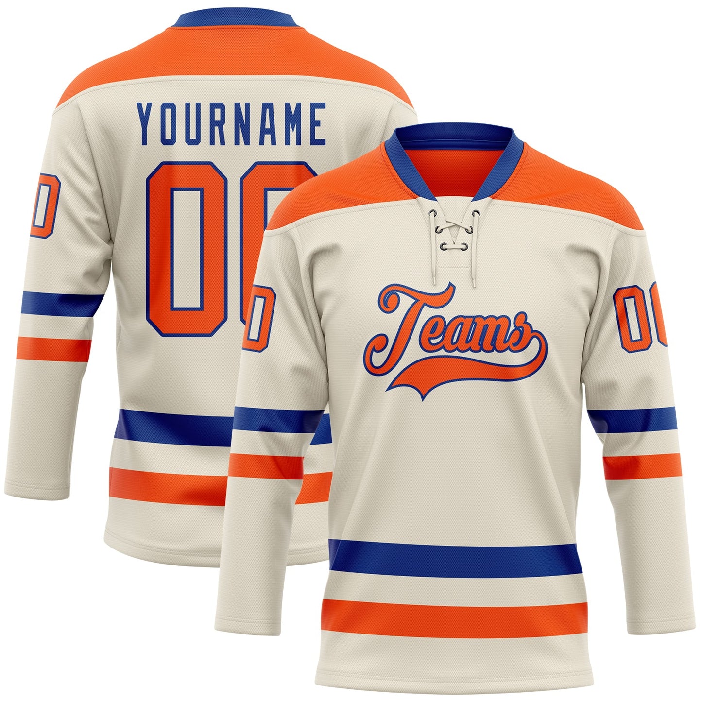 Custom Cream Orange-Royal Hockey Lace Neck Jersey - Sky-Custom