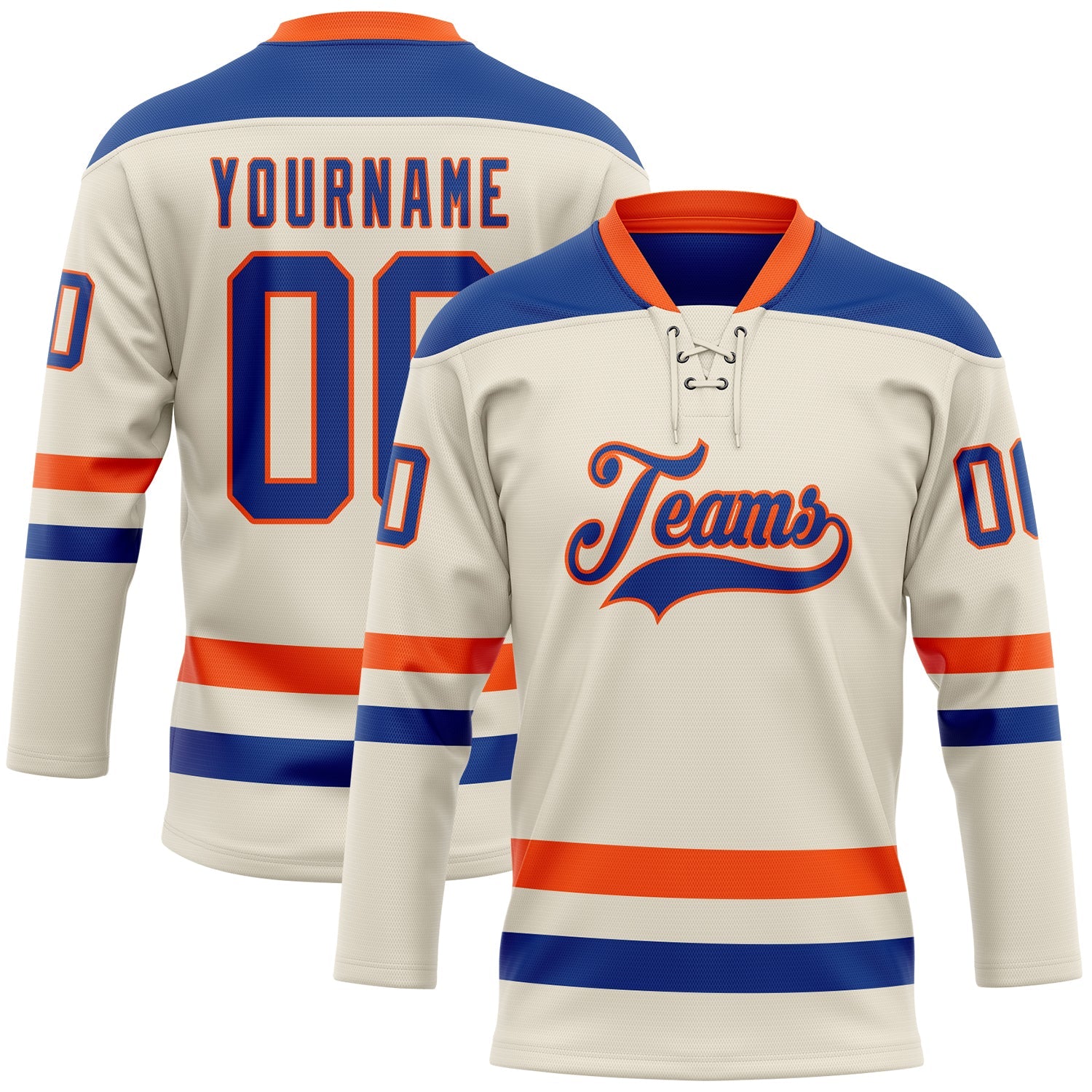 Custom Cream Royal-Orange Hockey Lace Neck Jersey - Sky-Custom