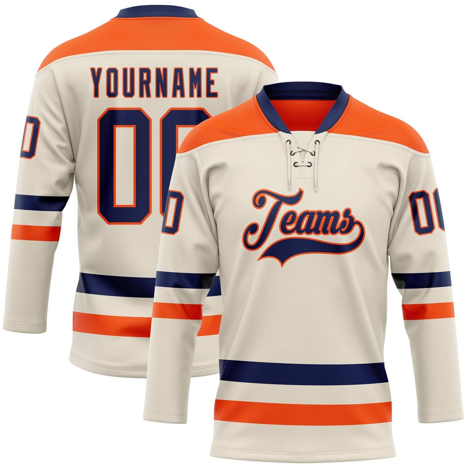 Custom Cream Navy-Orange Hockey Lace Neck Jersey - Sky-Custom