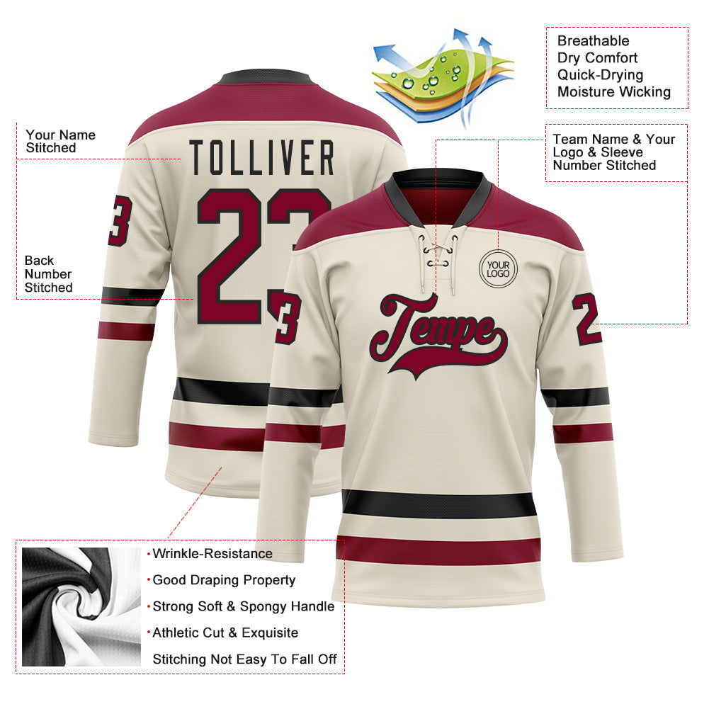 Custom Cream Maroon-Black Hockey Lace Neck Jersey - Sky-Custom