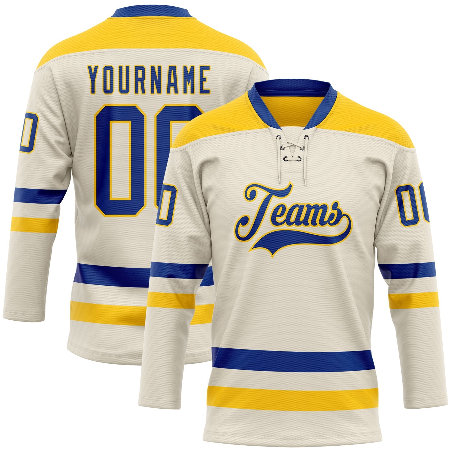 Custom Cream Royal-Yellow Hockey Lace Neck Jersey - Sky-Custom