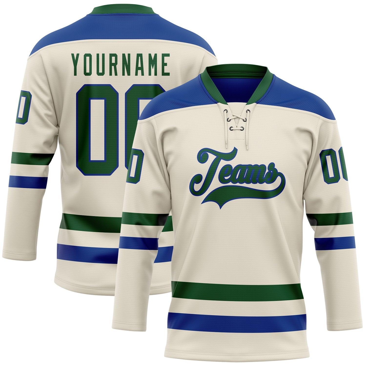 Custom Cream Green-Royal Hockey Lace Neck Jersey - Sky-Custom