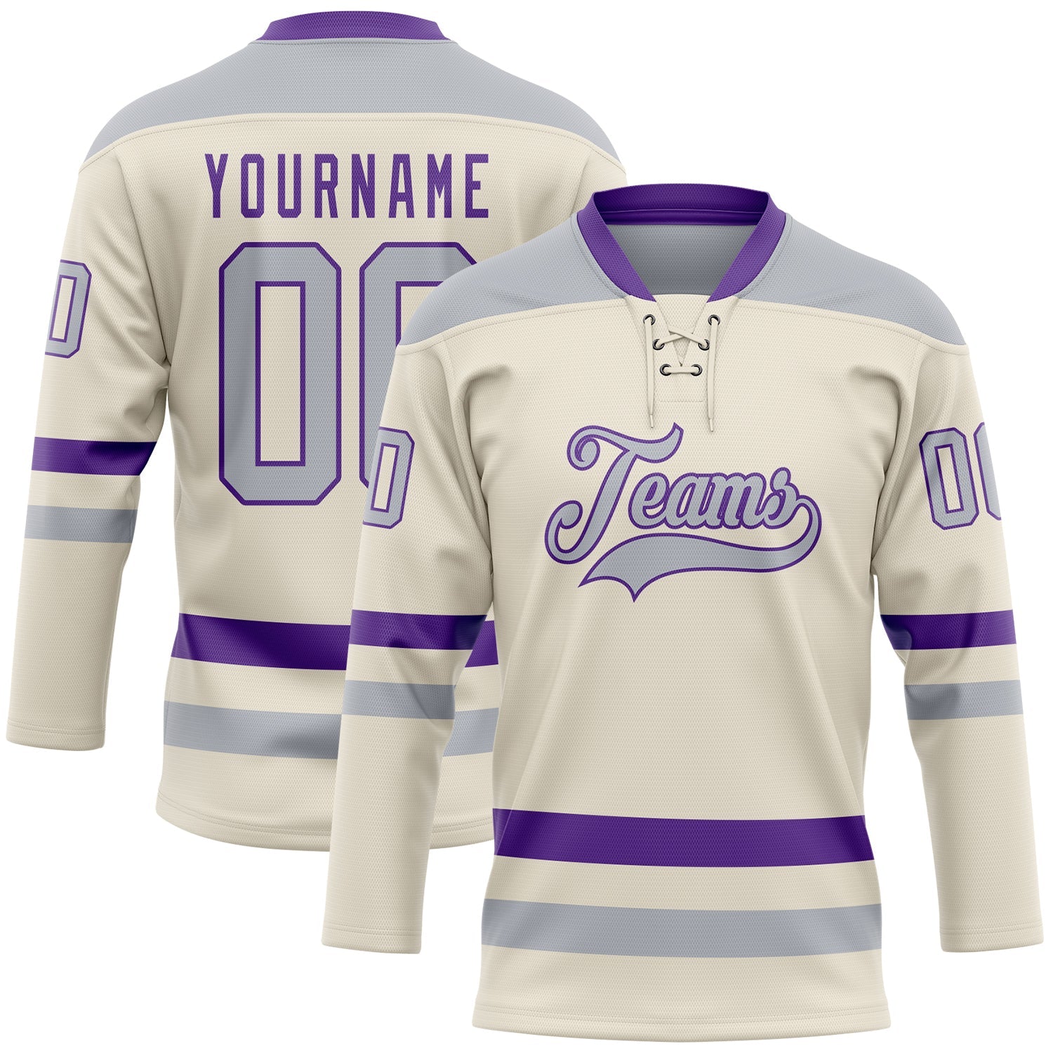 Custom Cream Gray-Purple Hockey Lace Neck Jersey - Sky-Custom