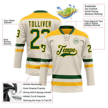 Custom Cream Green-Gold Hockey Lace Neck Jersey - Sky-Custom