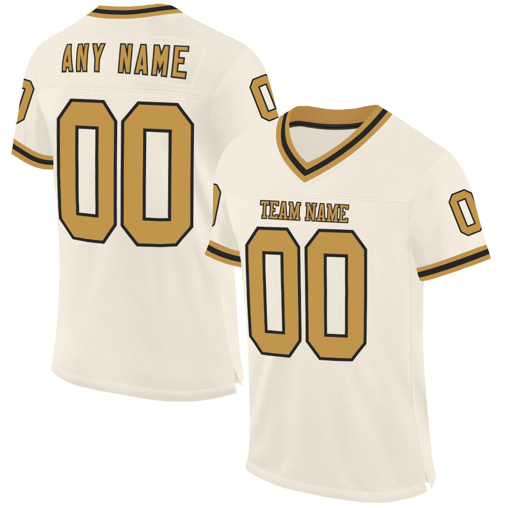 Custom Cream Old Gold-Black Mesh Authentic Throwback Football Jersey - Sky-Custom